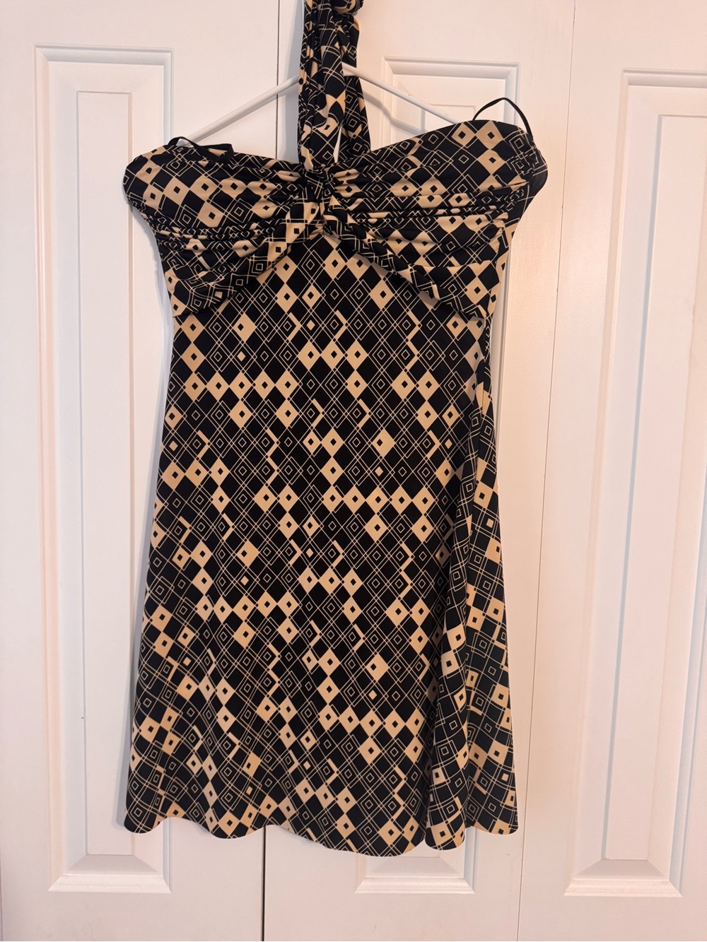 Black and Cream Strapless Patterned Summer Dress